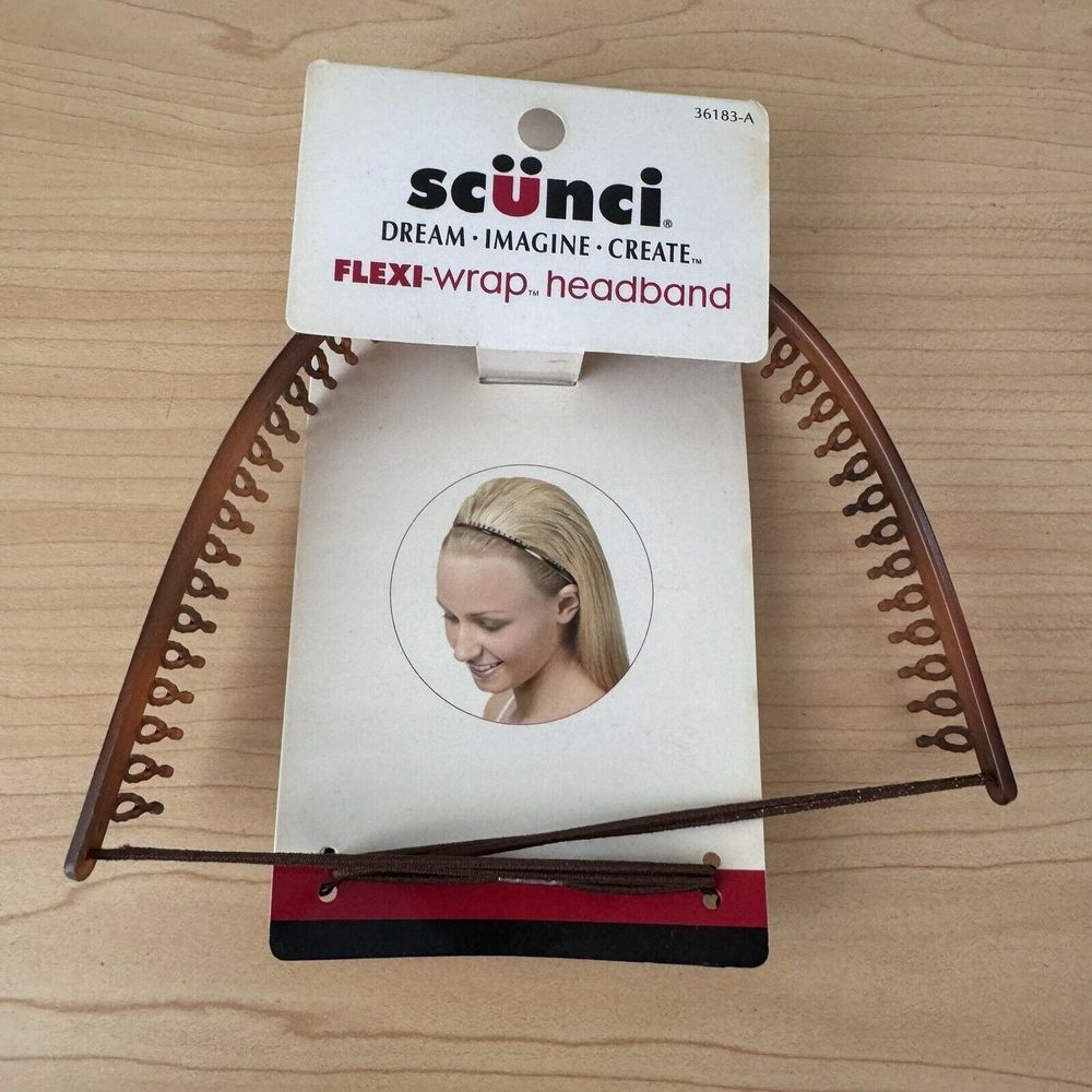 Vtg Y2k Scunci‎ Flexi-Wrap Headband Hair Accessories NOS New On Card Brown Teeth